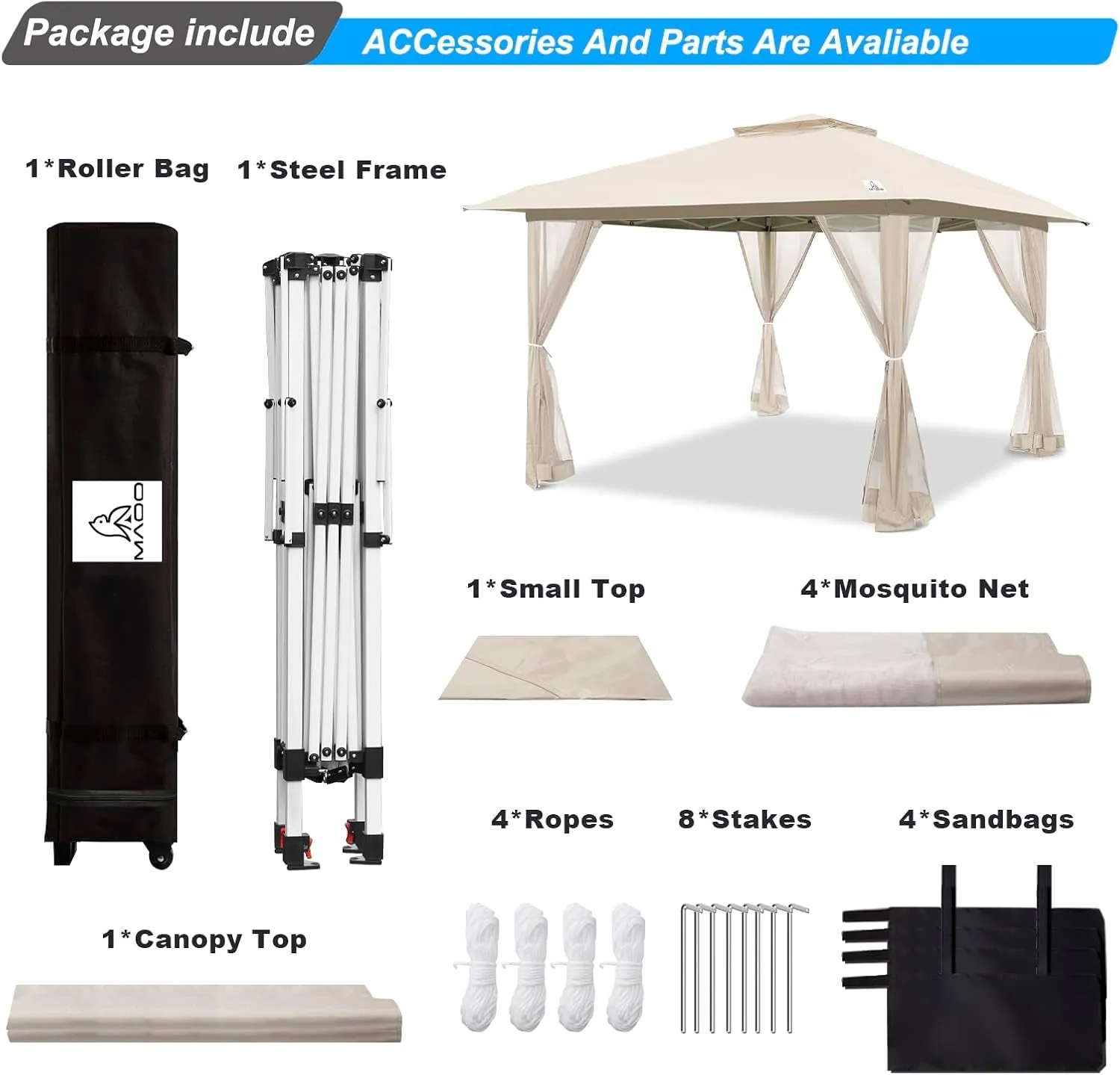 12'X12' Outdoor Gazebo, Pop up Patio Gazebo with 4 Sidewalls Mosquito Netting, Heavy Duty Gazebo Canopy Tent with Double Air Roofs for Backyards, Patios, Decks, Gardens, Parks (Beige)