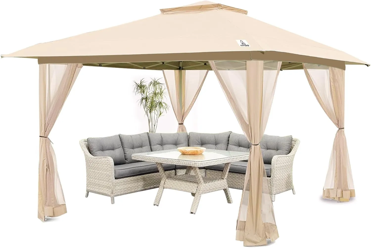 12'X12' Outdoor Gazebo, Pop up Patio Gazebo with 4 Sidewalls Mosquito Netting, Heavy Duty Gazebo Canopy Tent with Double Air Roofs for Backyards, Patios, Decks, Gardens, Parks (Beige)