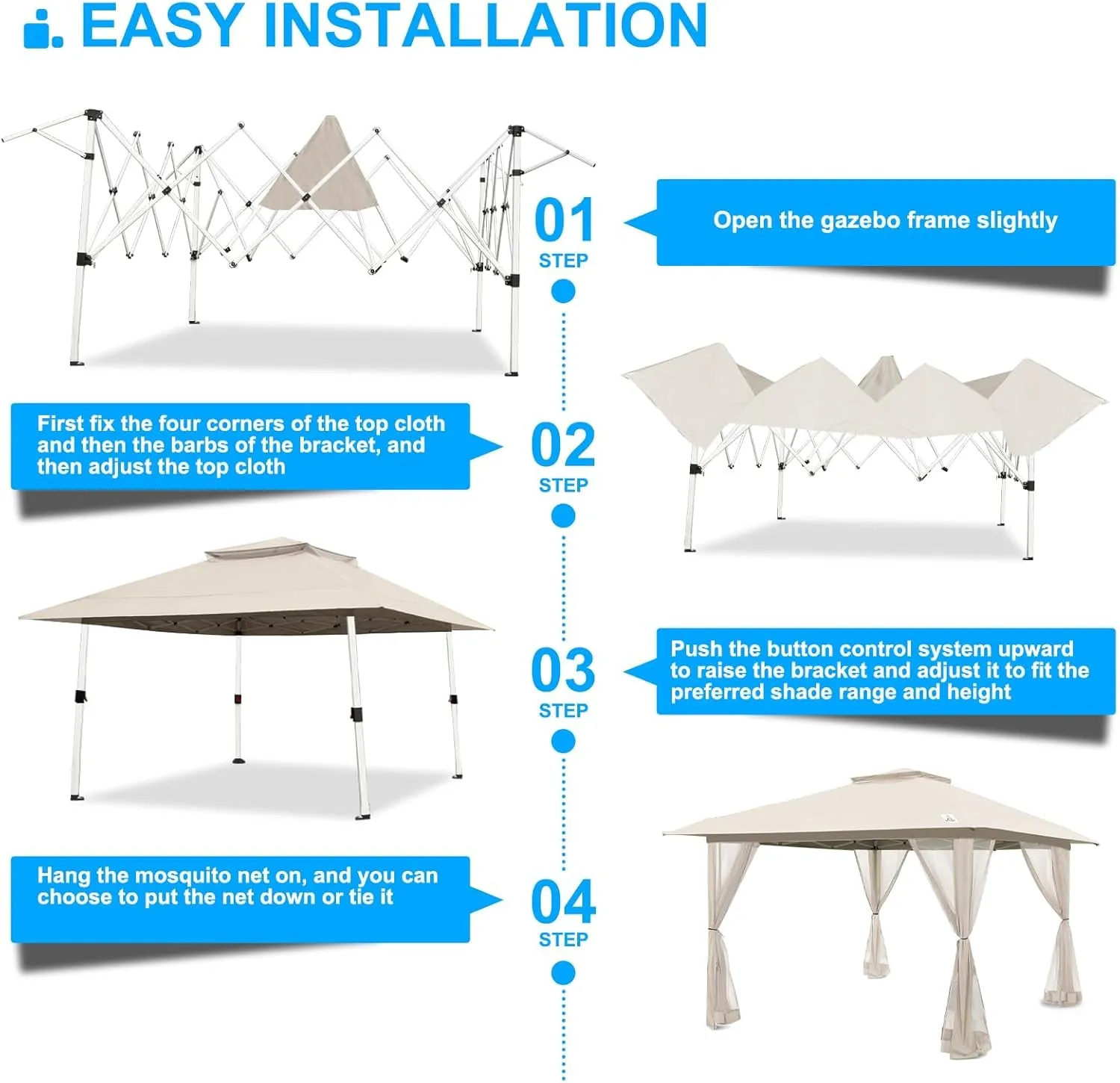 12'X12' Outdoor Gazebo, Pop up Patio Gazebo with 4 Sidewalls Mosquito Netting, Heavy Duty Gazebo Canopy Tent with Double Air Roofs for Backyards, Patios, Decks, Gardens, Parks (Beige)