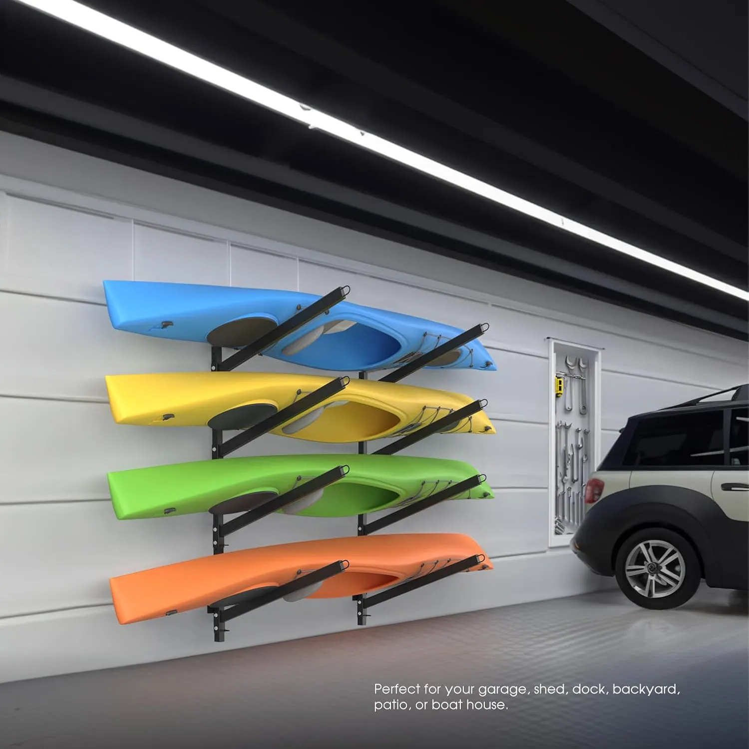 Adjustable Kayak Storage Rack, Freestanding Sup Storage Stand, Weatherproof Canoe Holder, Heavy Duty Paddleboard Bracket, Surfboard Bracket for Indoor, Outdoor, Garage, Shed, Dock