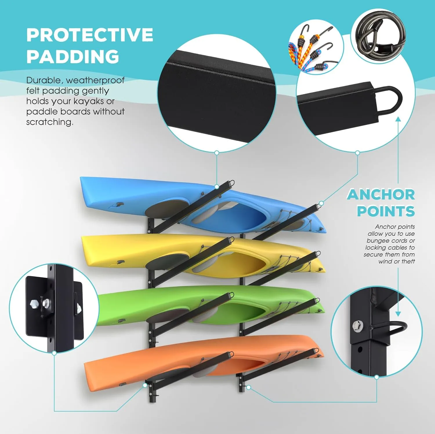 Adjustable Kayak Storage Rack, Freestanding Sup Storage Stand, Weatherproof Canoe Holder, Heavy Duty Paddleboard Bracket, Surfboard Bracket for Indoor, Outdoor, Garage, Shed, Dock