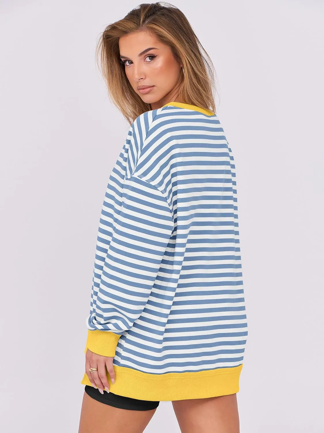 ANRABESS Women's Oversized Sweatshirts Long Sleeve Tunic Shirts V Neck Loose Pullover Tops 2025 Trendy Fall Teen Girls Outfit