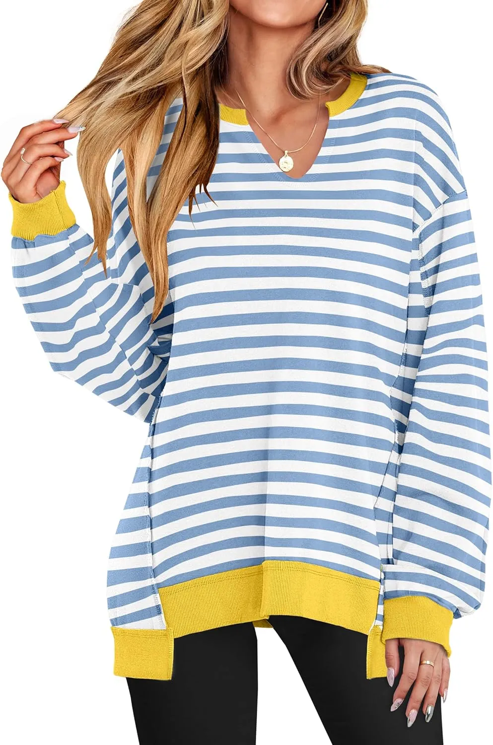 ANRABESS Women's Oversized Sweatshirts Long Sleeve Tunic Shirts V Neck Loose Pullover Tops 2025 Trendy Fall Teen Girls Outfit