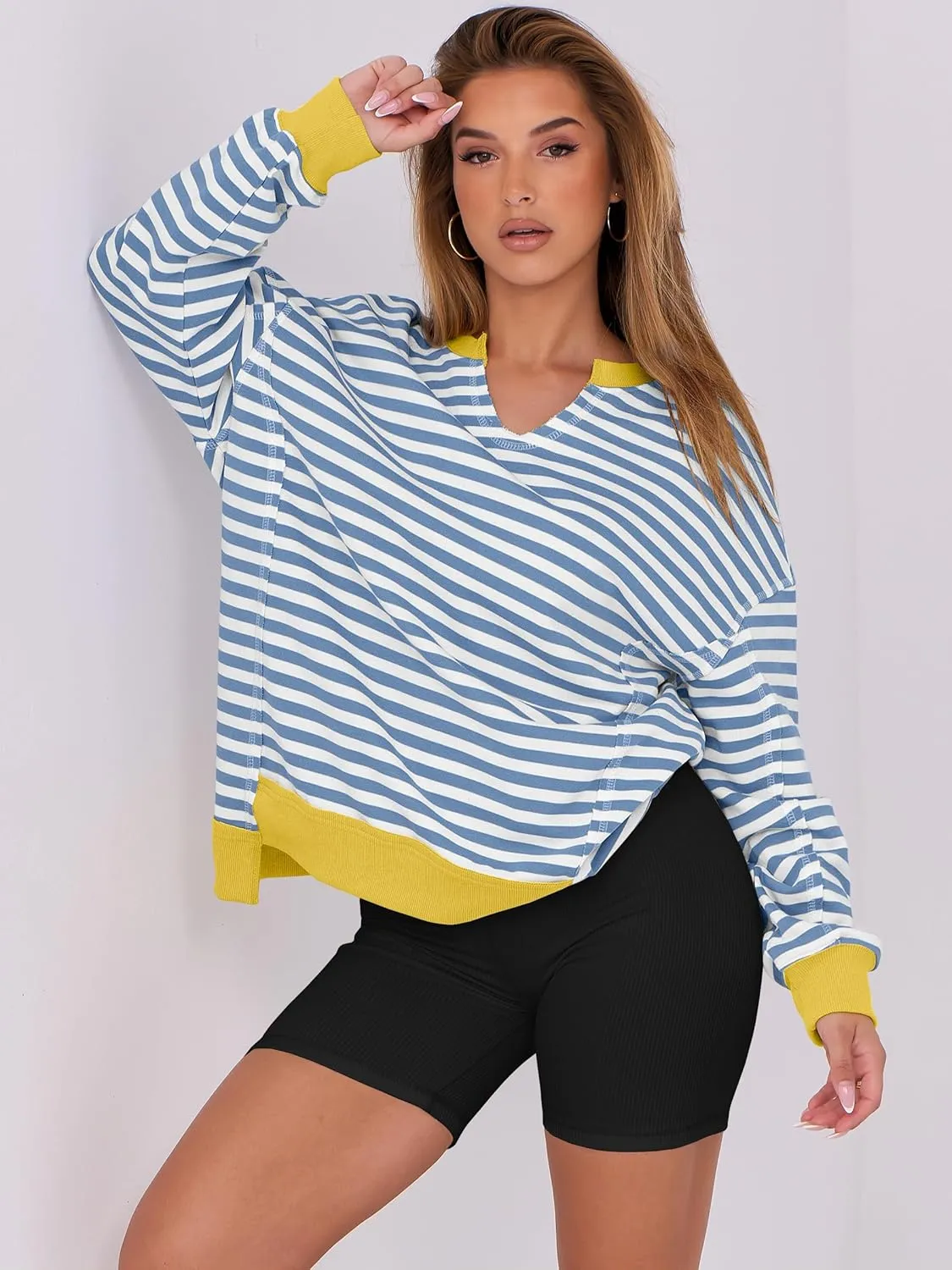 ANRABESS Women's Oversized Sweatshirts Long Sleeve Tunic Shirts V Neck Loose Pullover Tops 2025 Trendy Fall Teen Girls Outfit