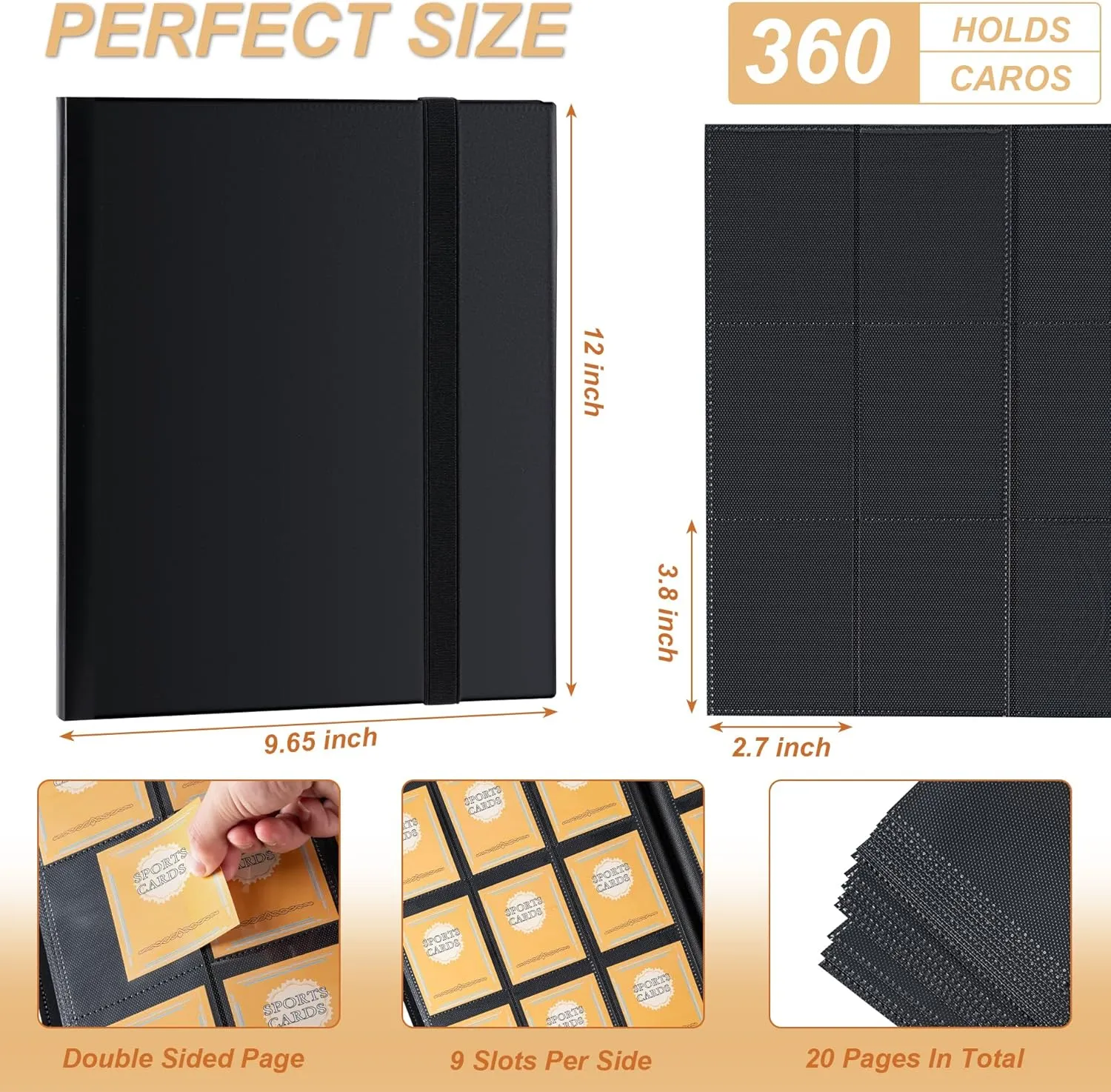 Card Binder 9 Pocket Storage 360 Card Binder,Trading Card Binder Senior and Sturdy Side-Loading Album,Intended For YuGiOh,MTG, TCG,Game Cards & Baseball Card Binde,(Black)