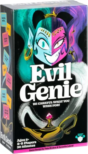 Evil Genie, Party Game Where Players Combine Good Cards with Evil Cards to Grant One Messed Up Wish, Then Guess If The Wish Will Be Taken to Score Points & Win The Game, for 2  8 Players, Ages 8 