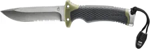 Gerber Gear Ultimate Survival Knife, Fixed Blade Knife with Combo Edge, includes Fire Starter Edge and Ferro Rod, Whistle, Sheath with Integrated Sharpener - Bushcraft, Hunting and Camping Tool