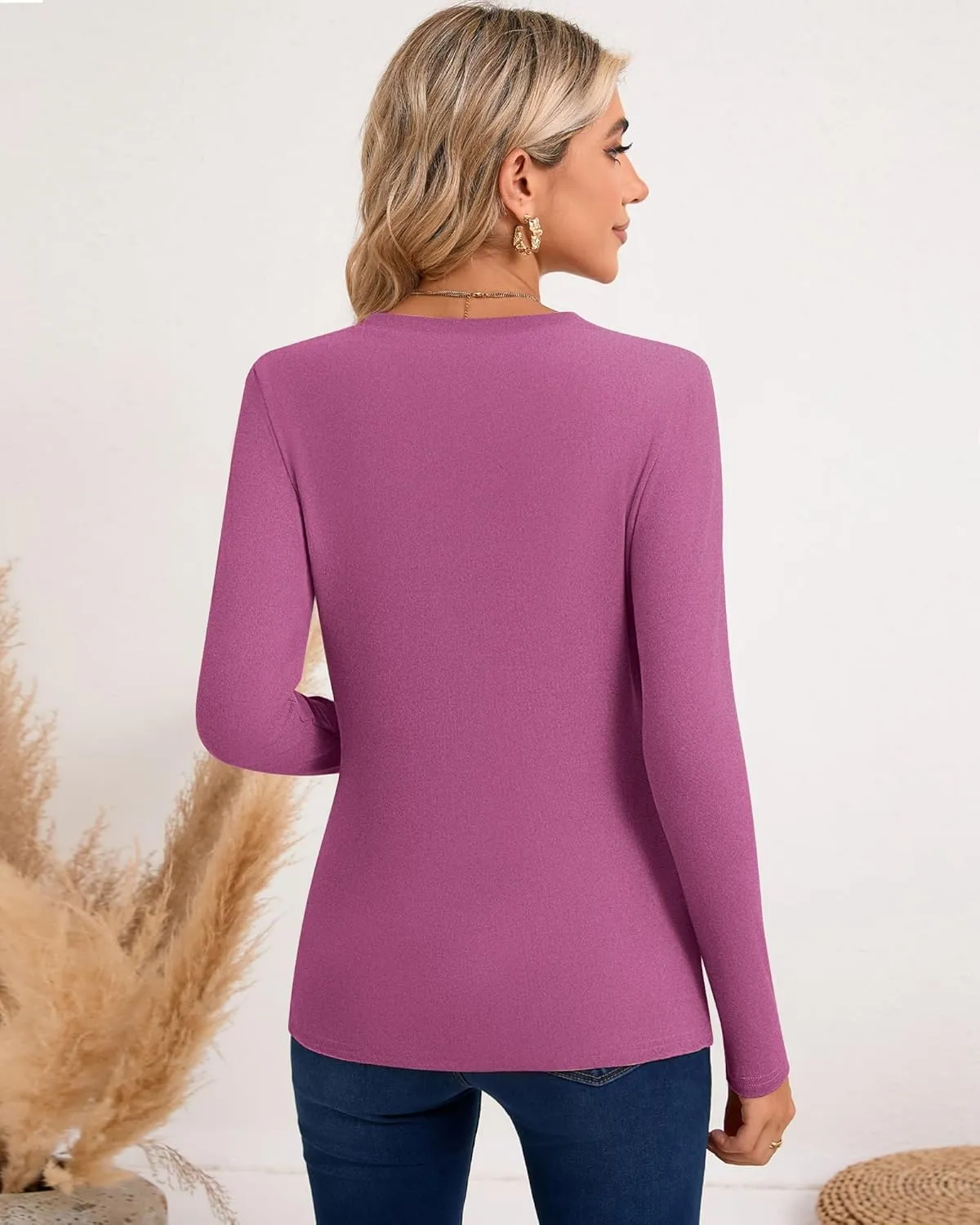 Huukeay 3 Pack Women's Thermal Shirts Long Sleeve De Velvet Lined Underwear Tops Crew Neck Slim Fit Basic Base Layer Tee
