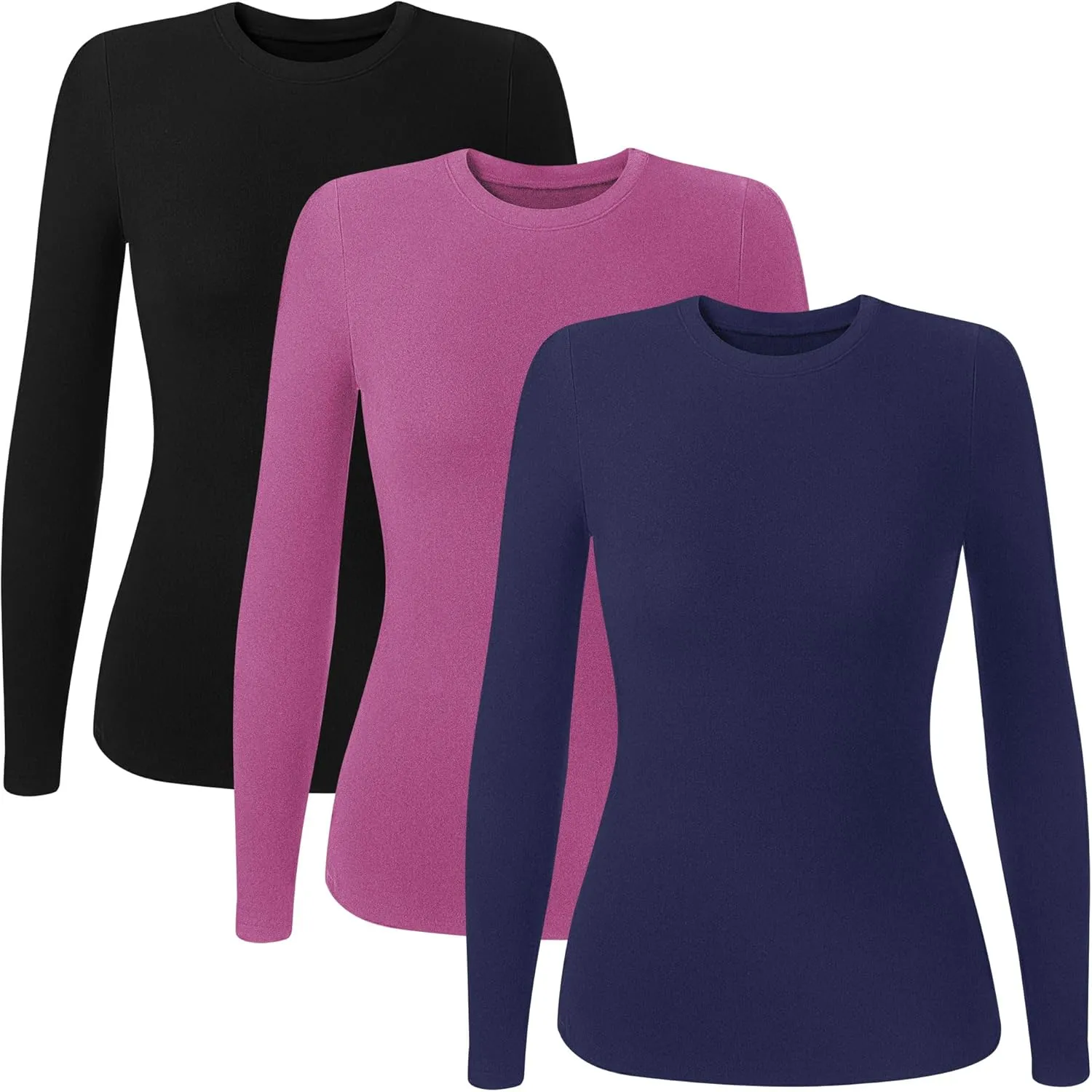 Huukeay 3 Pack Women's Thermal Shirts Long Sleeve De Velvet Lined Underwear Tops Crew Neck Slim Fit Basic Base Layer Tee