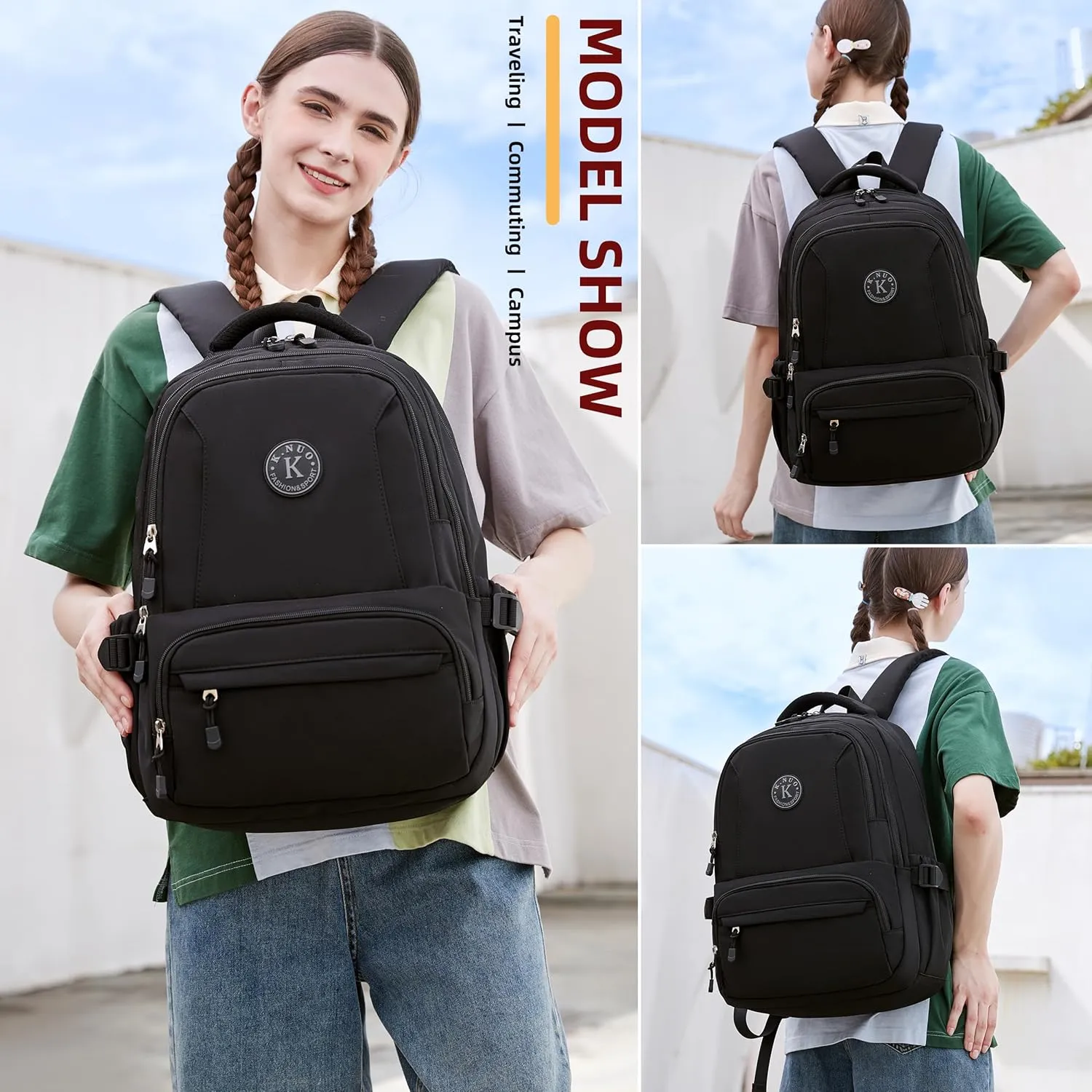 Laptop Backpack for Women Men 17 Inch , Anti Theft Carry on Travel Backpacks, Water Resistant College Bookbag Large Kids School Bag for Teens Boys Girls Business Work Back Pack Casual Daypack Black