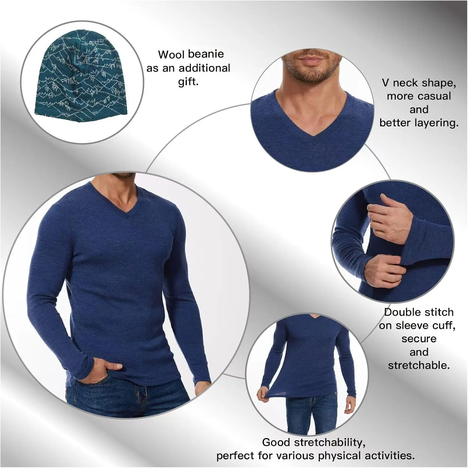 MERINNOVATION Merino Wool Base Layer Mens 100% Merino LS Thermal Shirts for Hiking Hunting,Lite, Midweight