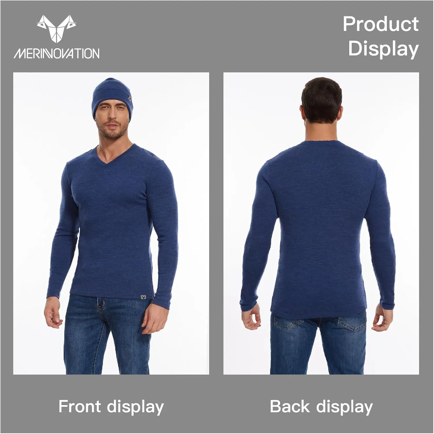 MERINNOVATION Merino Wool Base Layer Mens 100% Merino LS Thermal Shirts for Hiking Hunting,Lite, Midweight