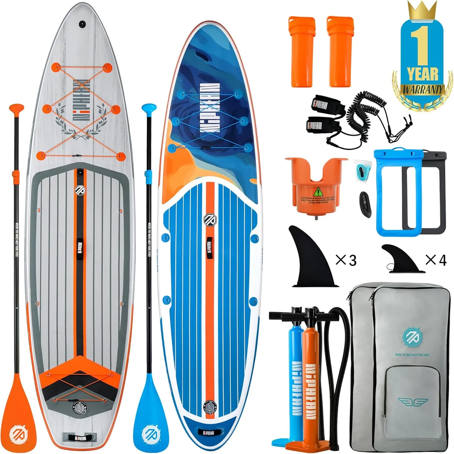 Niphean Inflatable Paddle Board, Niphean Inflatable Stand Up Paddle Board with Durable SUP Accessories, 11' and 10'6'' Stable Inflatable Paddle Boards for Adults & Youth of All Skill Levels