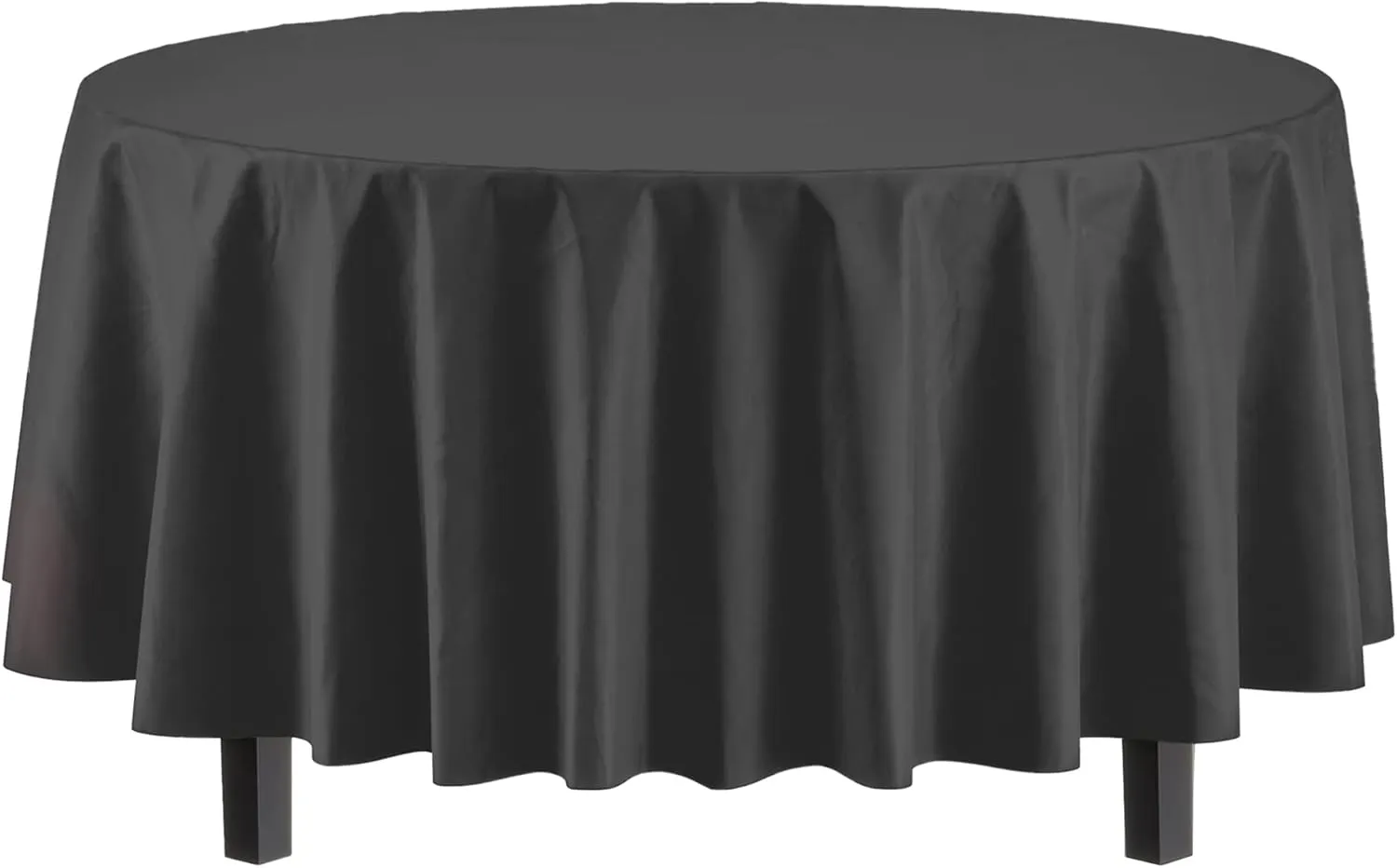 Party Solids 6-Pack Premium Plastic Tablecloth 84in. Round Plastic Table Cover - Black