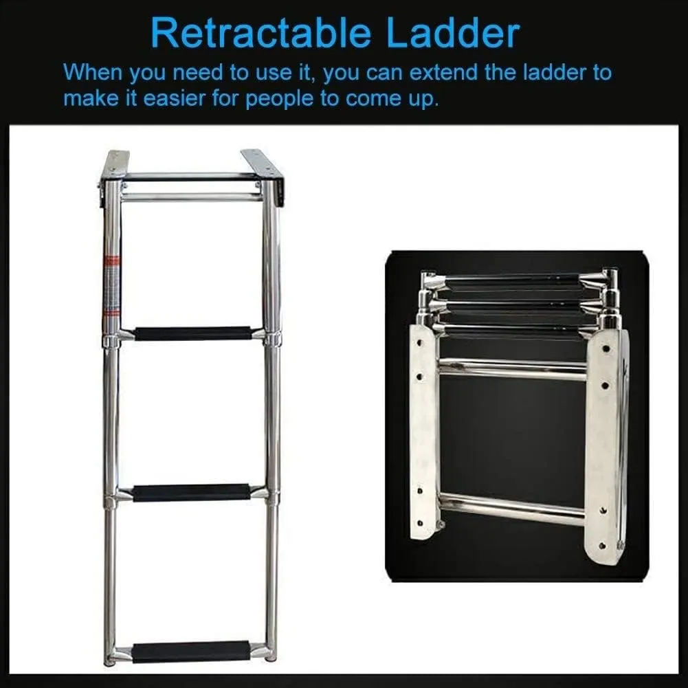 Stainless Steel Telescoping 4 Steps Folding Dock Boat Ladder Heavy Duty Pontoon with Wide Pedal for Marine Yacht