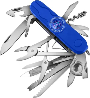 Swiss Eagle 30-in-1 Classic Swiss Pocket Knife with Compass, Premium Multi Tool Pocket Knife with Large Blade, Scissor, Screwdriver, Plier, Magnifying Glass, Tweezer for Gifts - Blue
