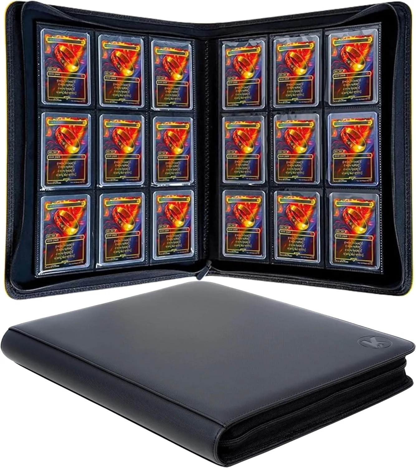 Toploader Binder - Holds 288  Top Loaders for Cards, 9 Pocket Top Loader Binders with Sleeves for 3" x 4" Rigid Card Holders for Baseball, Football and other Sports Cards(Black)