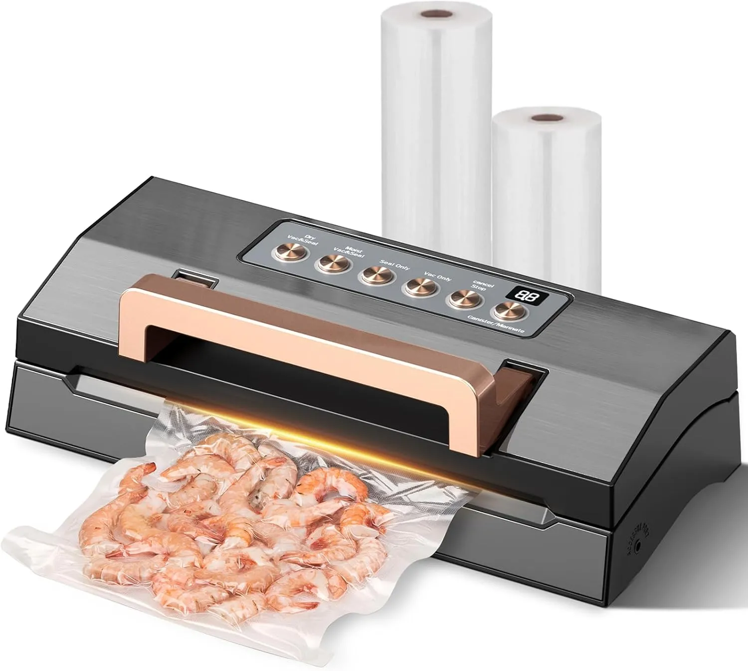 Vacuum Sealer Machine for Dry/Moist Food, Powerful Sealing System with Dual Pump, One-Touch Operation, Built-in Cutter & Bag Storage, Easy-Lock Handle, Compact Design, 2 Bag Rolls (Dark Grey)