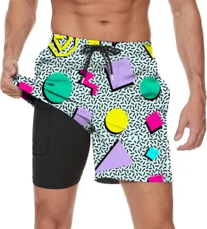 Vintage 80s Memphis Mens Beach Shorts Funny Elastic Waist Quick Dry Swim Trunks