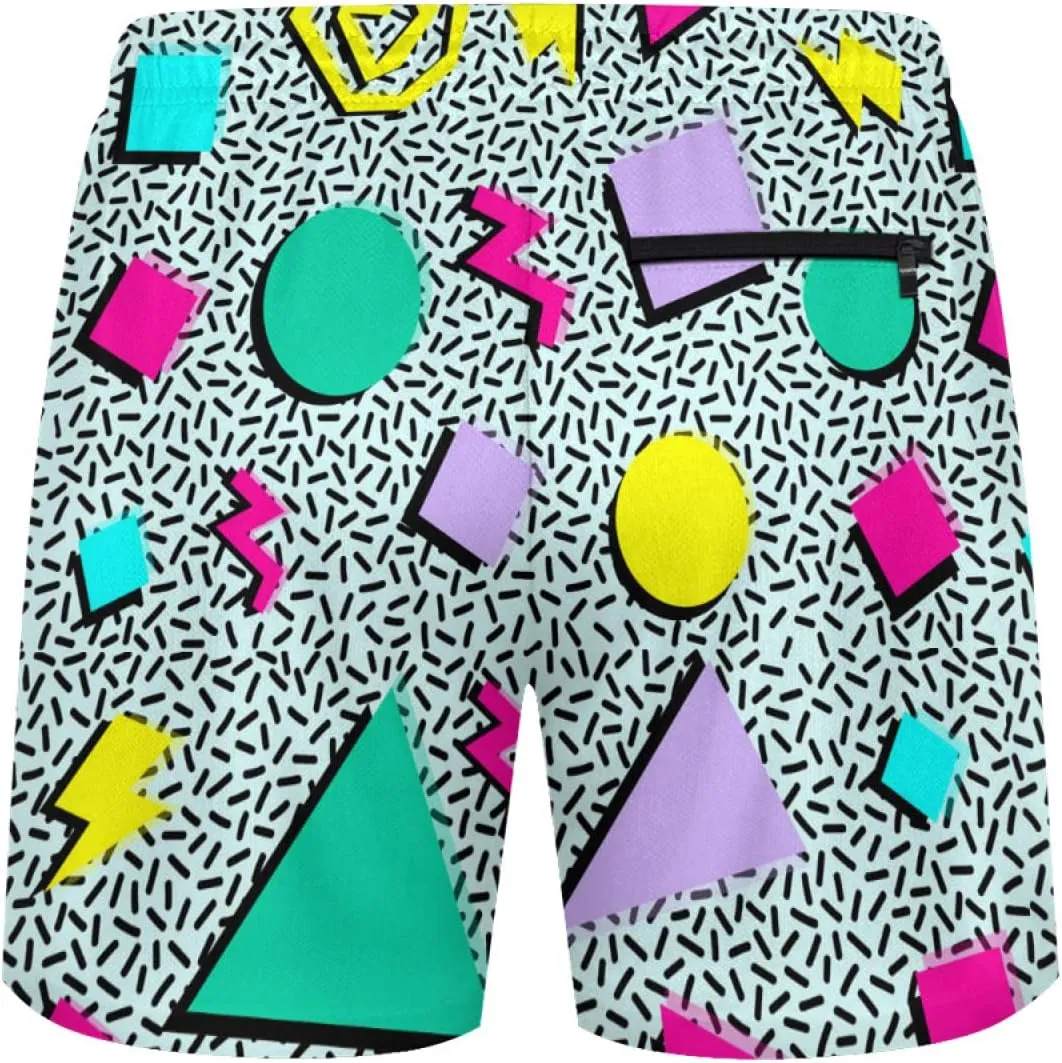 Vintage 80s Memphis Mens Beach Shorts Funny Elastic Waist Quick Dry Swim Trunks