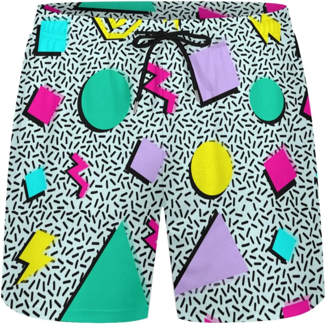 Vintage 80s Memphis Mens Beach Shorts Funny Elastic Waist Quick Dry Swim Trunks
