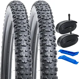 YUNSCM 2-PCS 26" Mountain Bike Tires 26x2.30/57-559 and 26" Heavy Duty Bike Tubes Schrader Valve Compatible with Off Road Bike 26x2.25 26 x 2.3 26x2.35 Bicycle Tires and Tubes (Y-833)